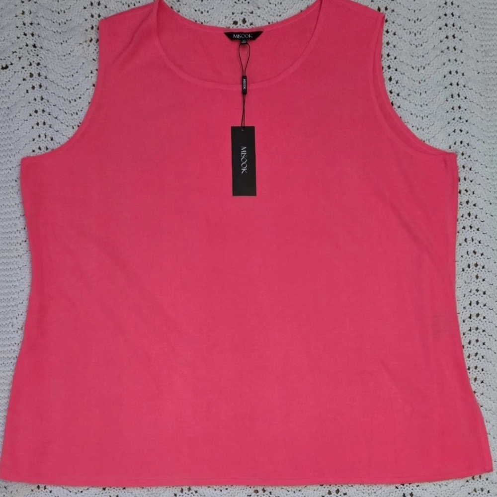 NWT Misook Women's Knit Tank Top Size 3X Bright Coral Pink